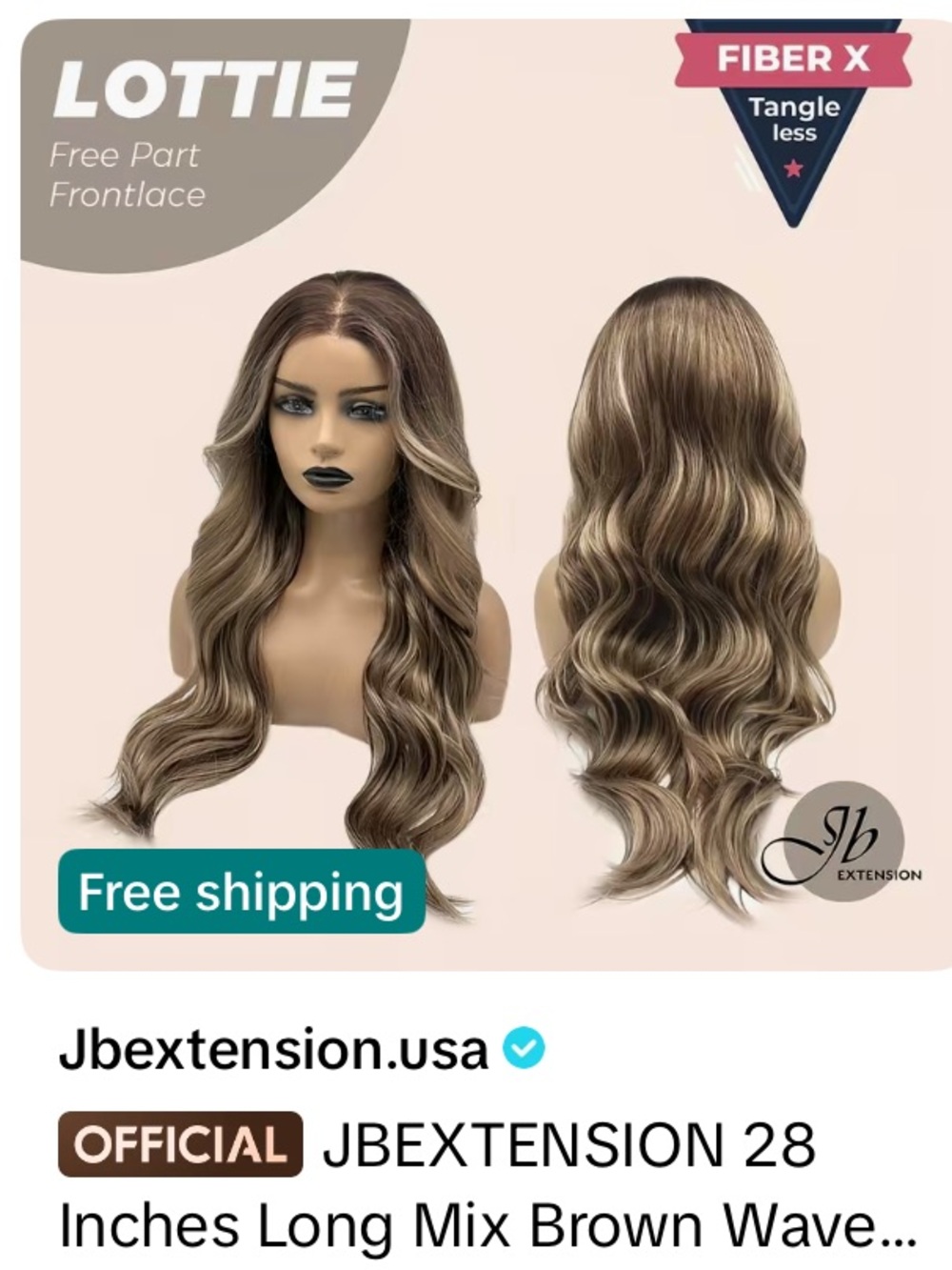Lottie 28" Long Mix Brown Wavy Wig - Free Part Front Lace